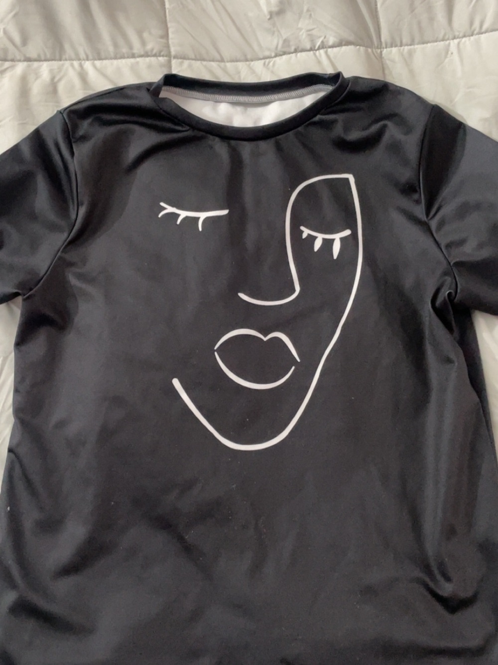 Black Graphic Face Tee - Minimal Line Art